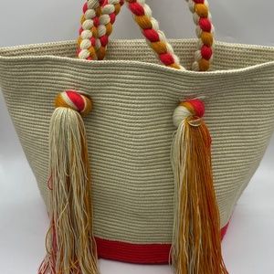 Chila Bags Juanma Tassel Tote Pink Orange and Cream